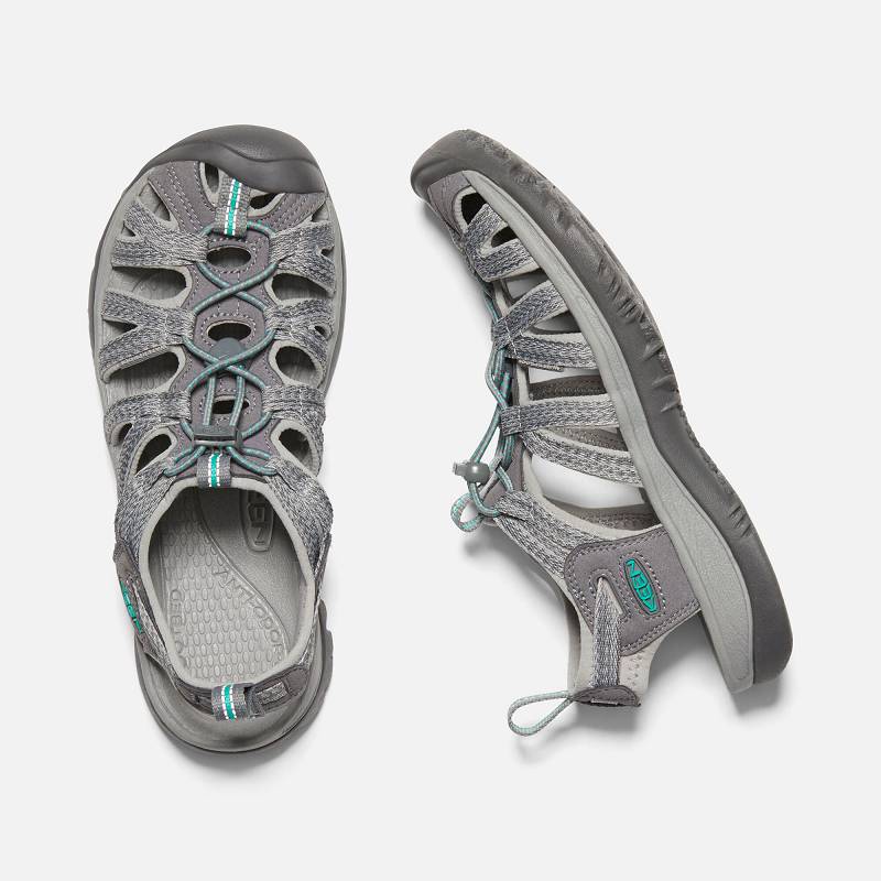 Keen Whisper Trekkingsandalen Damen DE-83569 Medium Grey/Peacock Green - Keen Damenschuhe Grau